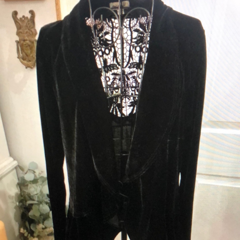 One World Black Velevt Lace Jacket Women’s L Gothic Vamp Whimsigoth Dark Fairy